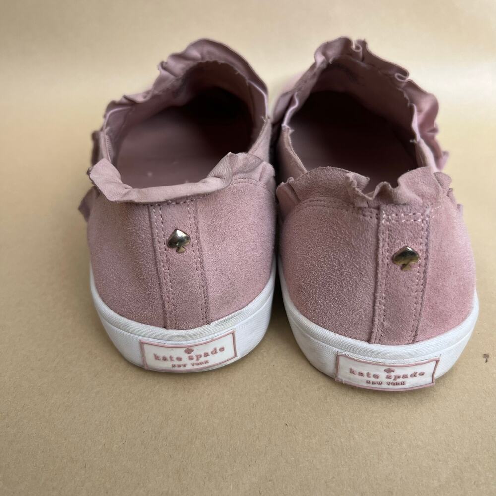 Kate Spade Lillie Pink Suede Ruffle Slip-On Sneakers Leather Upper Size 8.5 - Picture 5 of 14